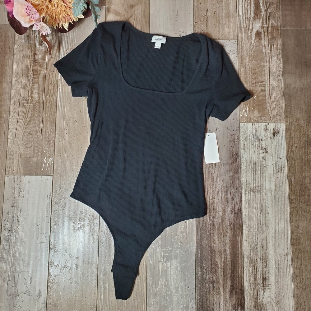 NWT Jenni Intimates Size Large Deep Black Ribbed Thong Bodysuit Women's Large